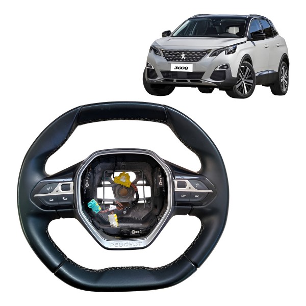 Volante Direção Peugeot 3008 2018 2019 2020 Com Comandos Preto