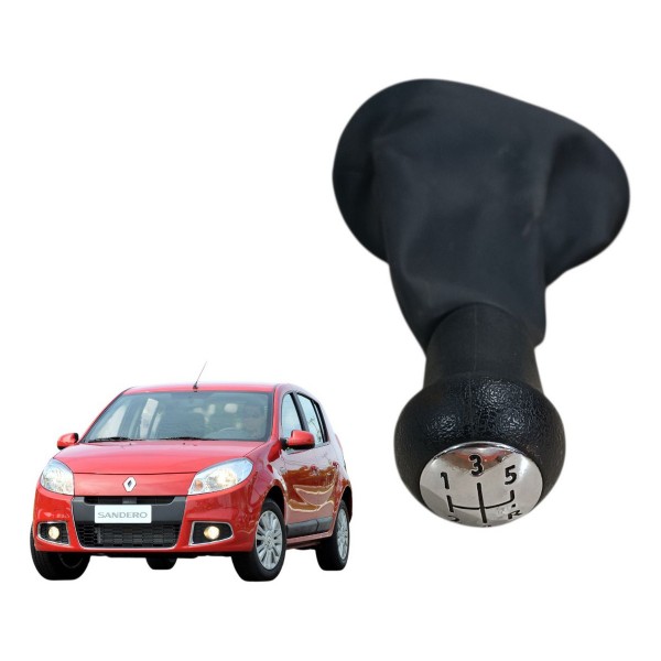 Manopla Alavanca Cambio Sandero Logan 2012 2013 Com Coifa