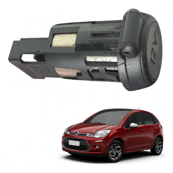 Tomada Acendedor 12v C3 2013 2014 2015 2016 2017 2018 2019 Preto