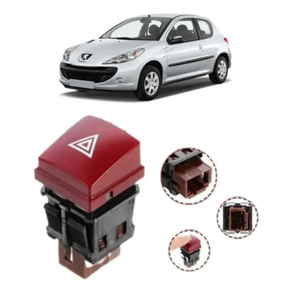 Interrupto Botão Pisca Alerta Peugeot 207 96472122kr Vermelho