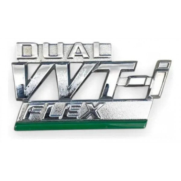 Emblema Dual Vvt-i Flex C/ Linha Verde (paralama Corolla) Cromado Linha Verde