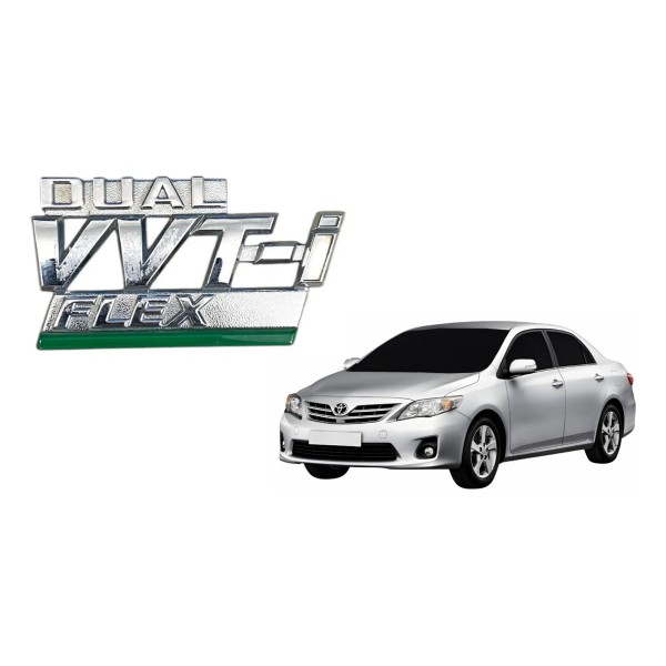 Emblema Dual Vvt-i Flex C/ Linha Verde (paralama Corolla) Cromado Linha Verde