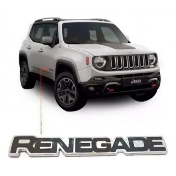 Emblema Letreiro Porta Jeep Renegade 2015 2016 2017 2018 Preto E Cromado